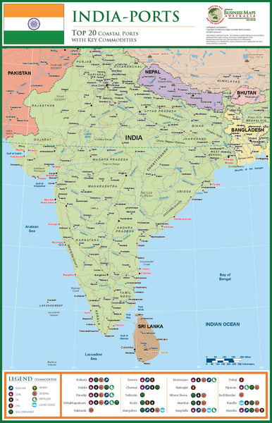 India Custom map of main ports 