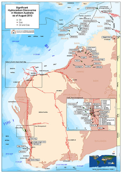 Hydrocarbon Discoveries map of WA